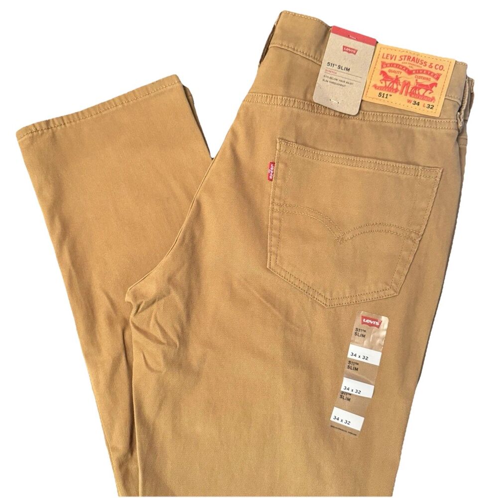 Levi’s 511 Slim Stretch Jeans Pants Brown Khaki Mens 34x32 NWT